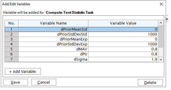 Input for test statistitic input in East