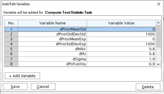 Input for test statistitic input